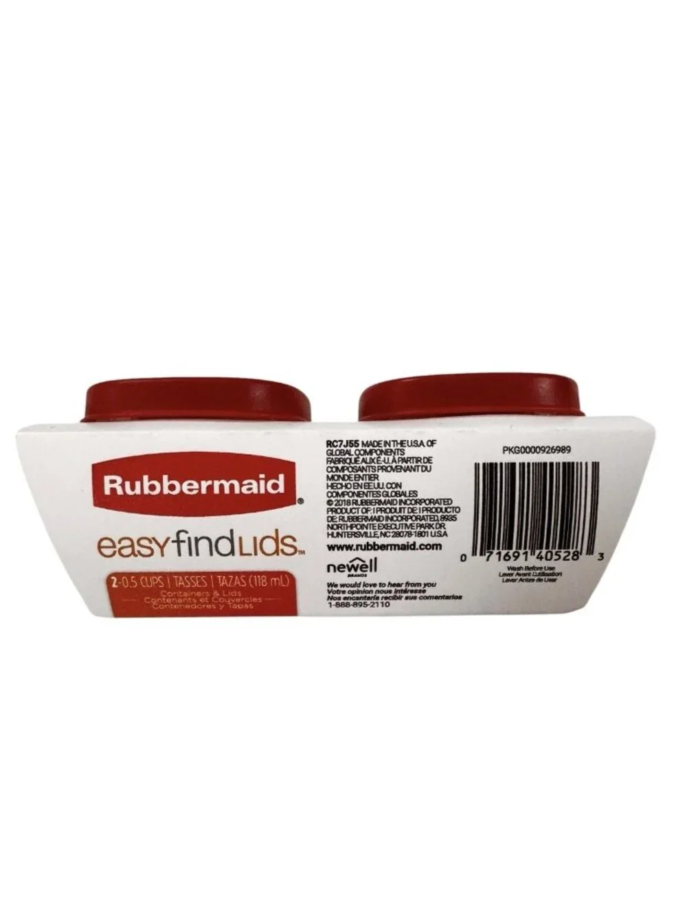 2 Pack RUBBERMAID Easy Find Lids Food Storage Containers 0.5 Cup (4 oz) 118 ml